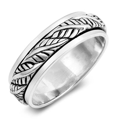 Sterling Silver Oxidized Leaves Shaped Plain RingsAnd Face Height 12mm