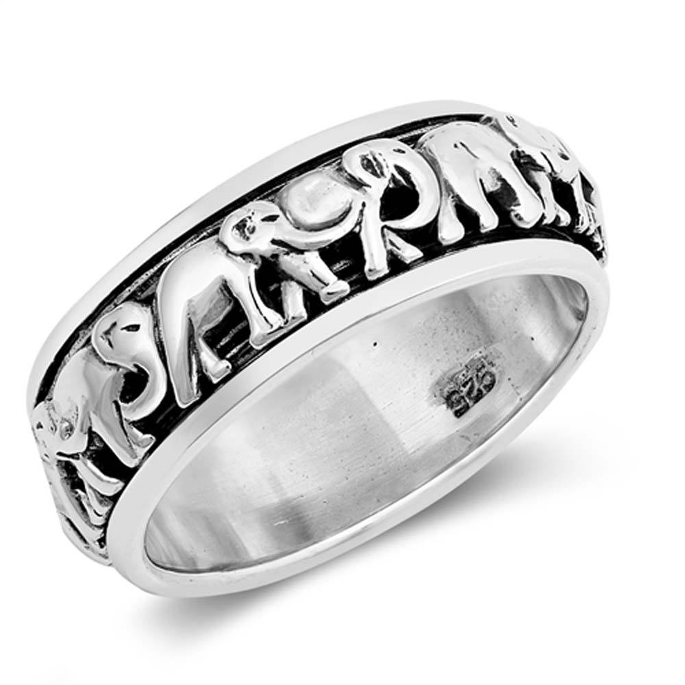 Sterling Silver Oxidized Elephants Shaped Plain RingsAnd Face Height 8mm
