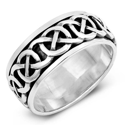 Sterling Silver Oxidized Celtic Shaped Plain RingsAnd Face Height 10mm