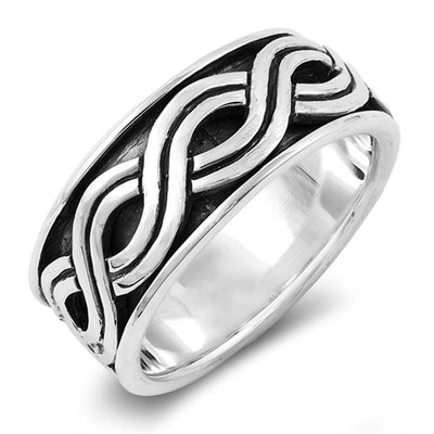 Sterling Silver Oxidized Double Line Infinity Shaped Plain RingsAnd Face Height 10mm