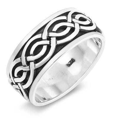 Sterling Silver Oxidized Celtic Design Plain RingsAnd Face Height 10mm