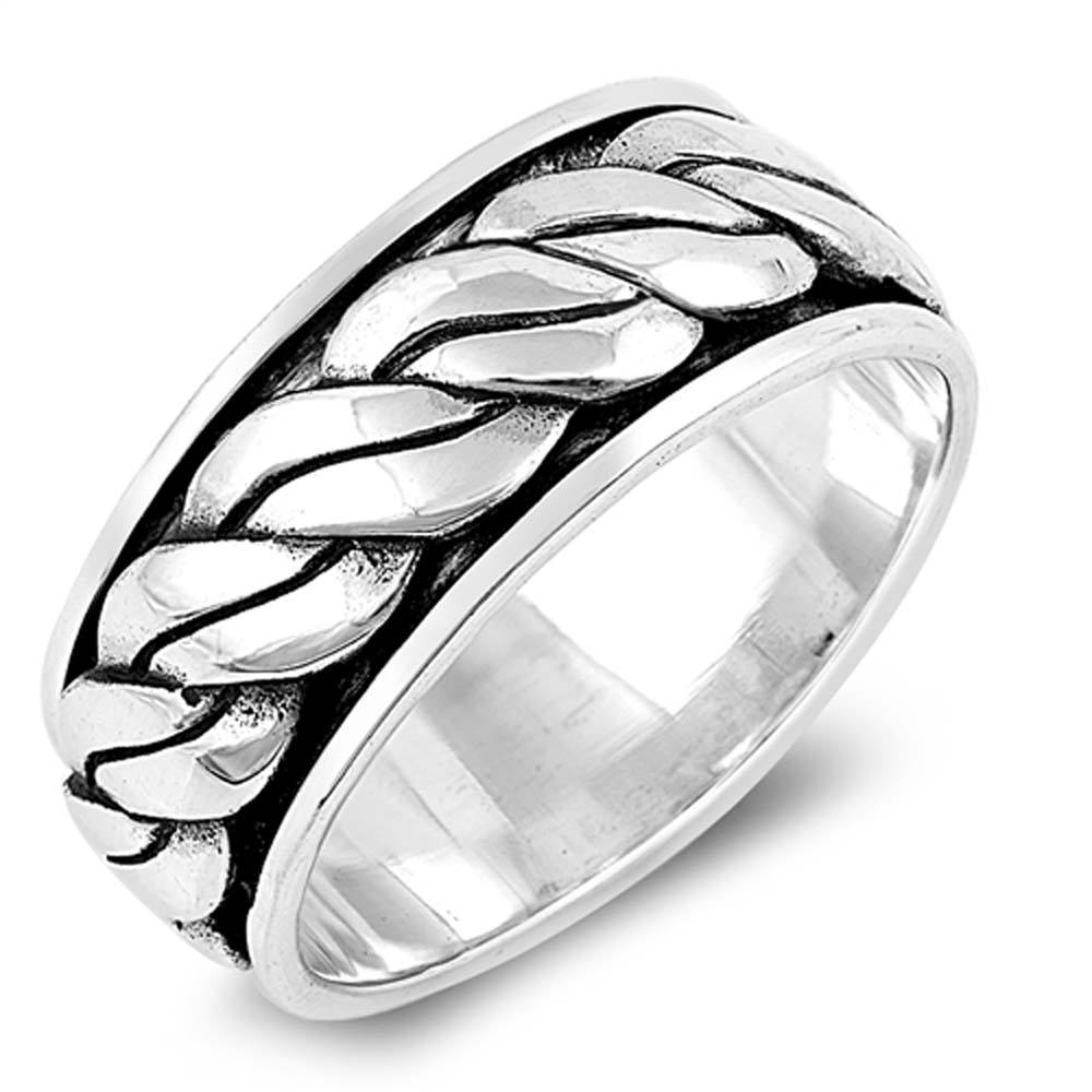 Sterling Silver Oxidized Rope Band Shaped Plain RingsAnd Face Height 10mm