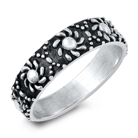 Sterling Silver Oxidized Sun Bali Design Shaped Plain RingsAnd Face Height 6mm