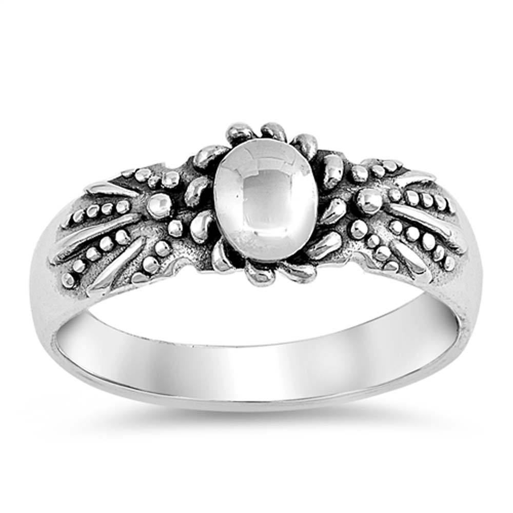 Sterling Silver Oxidized Flower Shaped Plain Rings And Face Height 8mm
