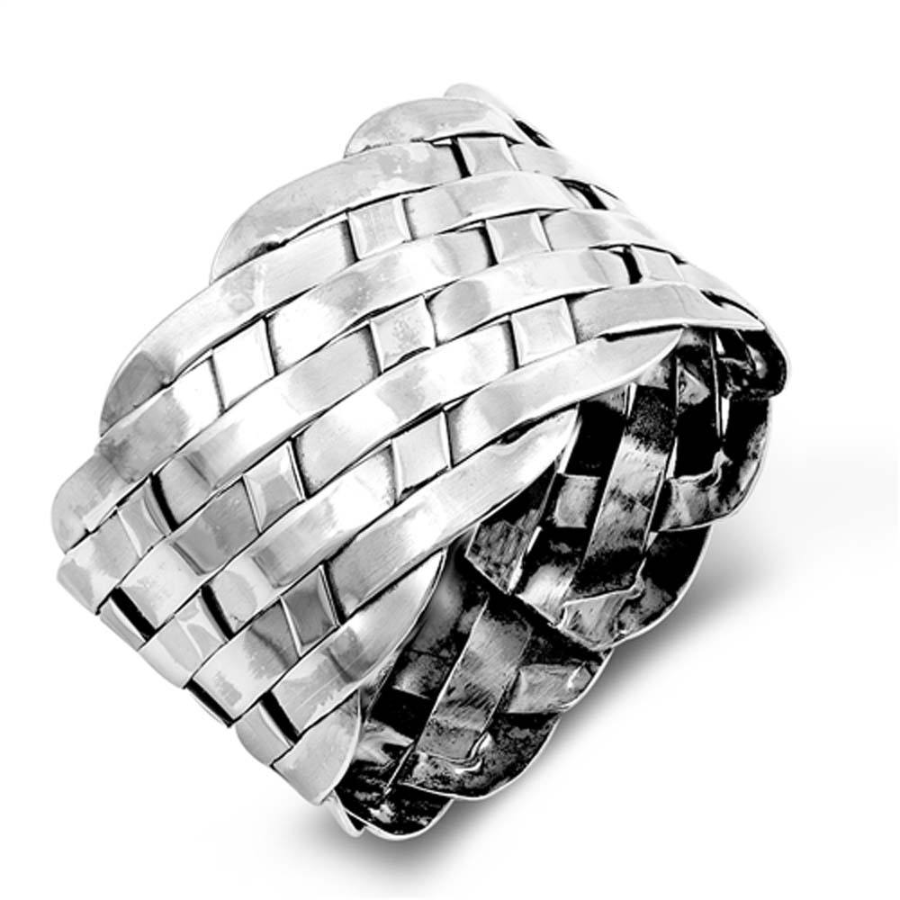 Sterling Silver Polished Woven Band Shaped Plain RingsAnd Face Height 10mm