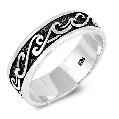 Sterling Silver Oxidized Wave Band Shaped .925 Plain RingsAnd Face Height 7mm