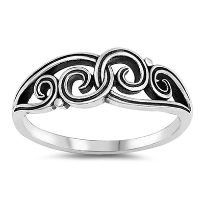 Sterling Silver Oxidized Celtic Shaped Plain RingsAnd Face Height 7mm