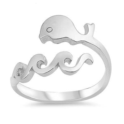 Sterling Silver Polished Whale And Wave Shaped Plain RingsAnd Face Height 12mm