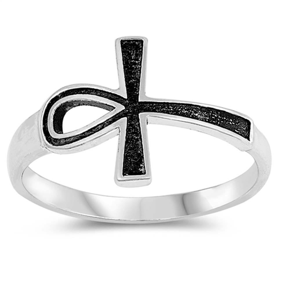 Sterling Silver Oxidized Cross Shaped Plain RingsAnd Face Height 12mm
