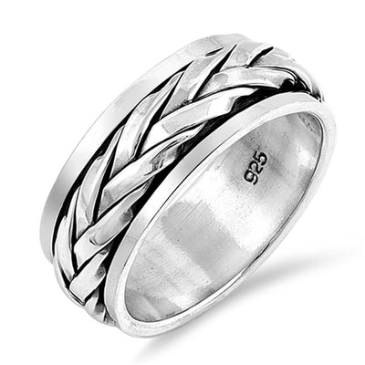 Sterling Silver Oxidized Spinner Shaped .925 Plain RingsAnd Face Height 8mm