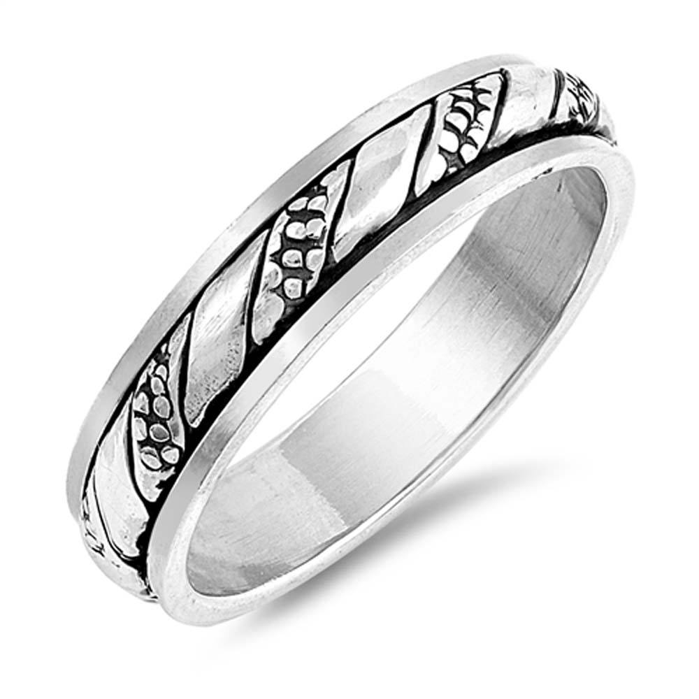 Sterling Silver Oxidized Bali Spinner Shaped Plain RingsAnd Face Height 5mm
