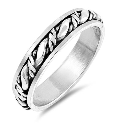 Sterling Silver Oxidized Spinner Rope Band Shaped Plain RingsAnd Face Height 5mm