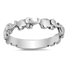 Sterling Silver Oxidized Elephants Shaped Plain RingsAnd Face Height 4mm