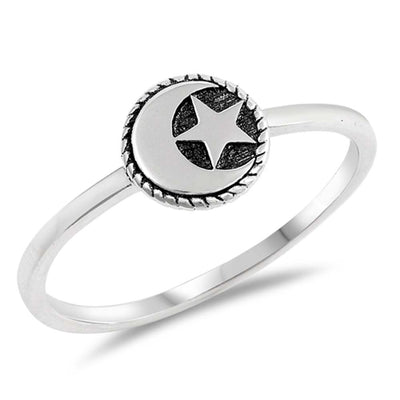 Sterling Silver Oxidized Moon And Star Shaped Plain RingsAnd Face Height 7mm