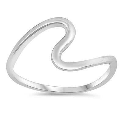 Sterling Silver Rhodium Plated Wave Shaped Plain Rings, Face Height 10mm