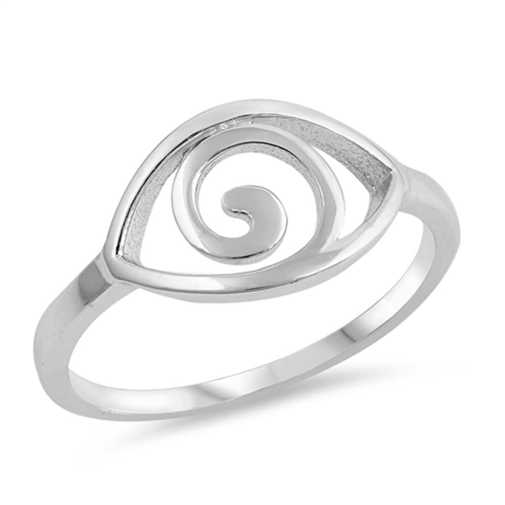 Sterling Silver Polished Spiral Eye Shaped Plain RingsAnd Face Height 10mm