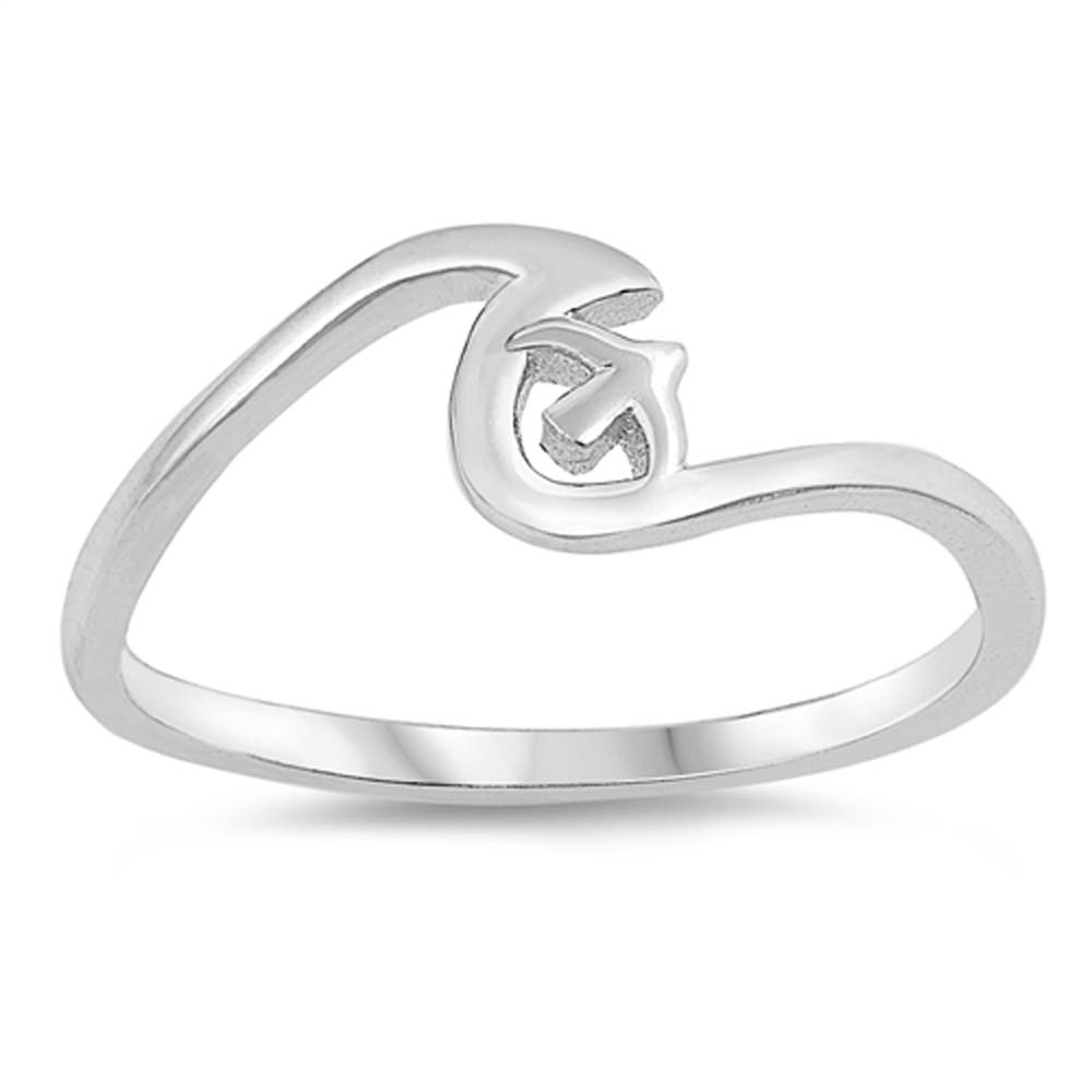 Sterling Silver Polished Wave And Sparrow Shaped Plain RingsAnd Face Height 7mm