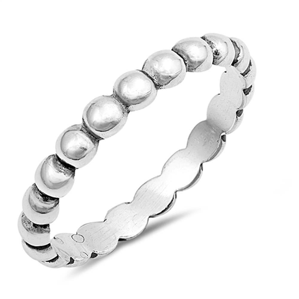 Sterling Silver Oxidized Beaded Band Shaped Plain RingsAnd Face Height 3mm