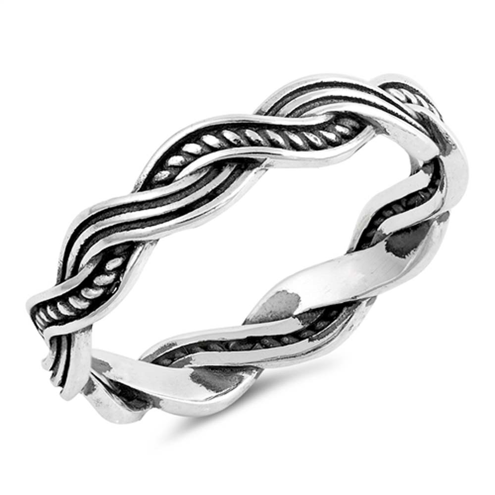 Sterling Silver Oxidized Braided Shaped Plain RingsAnd Face Height 5mm