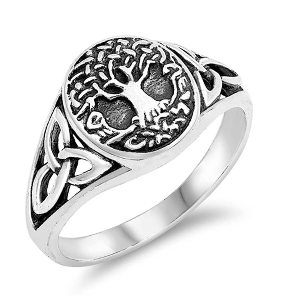 Sterling Silver Oxidized Celtic Tree Of Life Shaped Plain RingsAnd Face Height 12mm