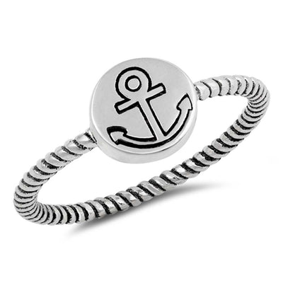 Sterling Silver Oxidized Anchor Shaped Plain RingsAnd Face Height 7mm