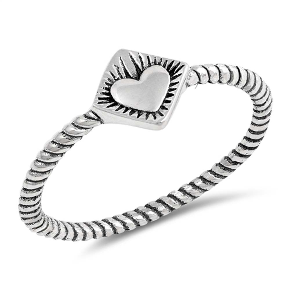 Sterling Silver Oxidized Heart Shaped Plain RingsAnd Face Height 7mm
