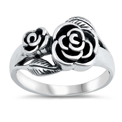 Sterling Silver Oxidized Roses Ring