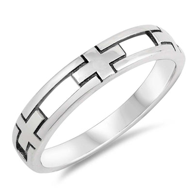 Sterling Silver Oxidized Cross Shaped Plain RingsAnd Face Height 4mm