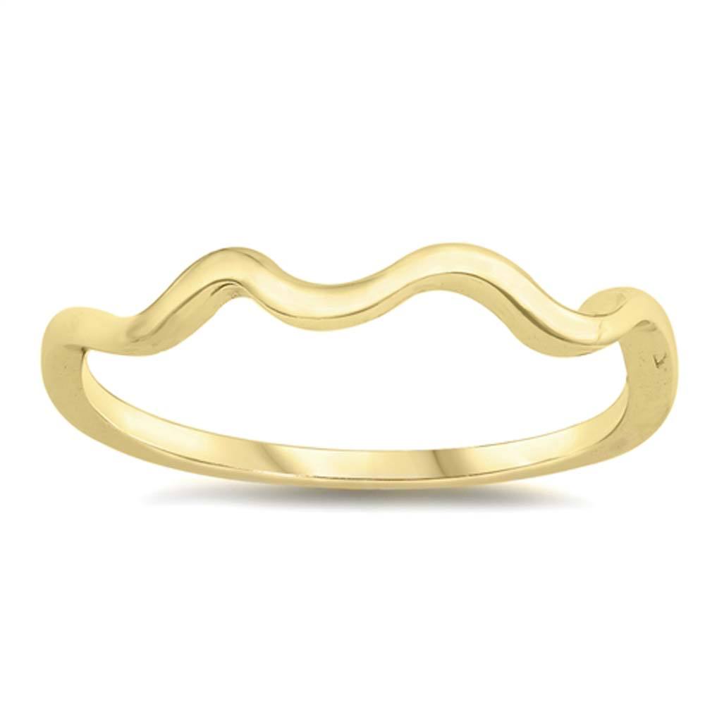 Sterling Silver Yellow Gold Plated Wave Shaped Plain RingsAnd Face Height 3mm