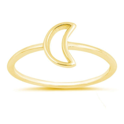 Sterling Silver Yellow Gold Plated Moon Oxidized Ring - silverdepot