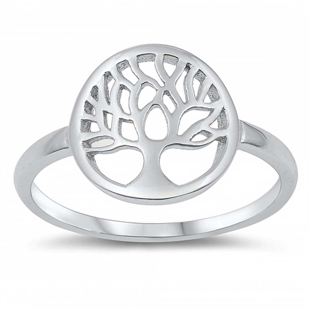 Sterling Silver Rhodium Plated 12mm Tree of Life Ring