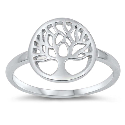 Sterling Silver Rhodium Plated 12mm Tree of Life Ring
