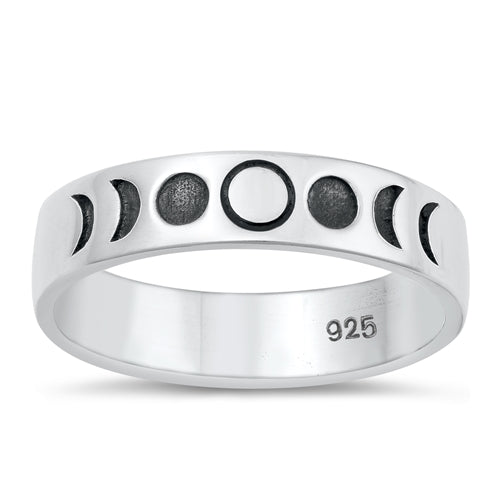 Sterling Silver Oxidized Moon Phases Ring Face Height-5mm