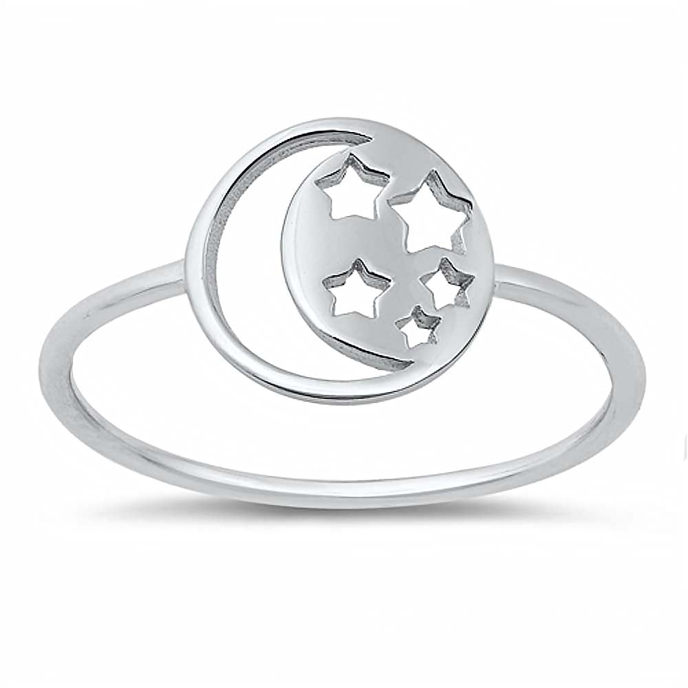 Sterling Silver Moon And Star Ring