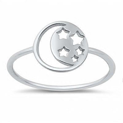Sterling Silver Moon And Star Ring
