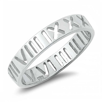 Sterling Silver Roman Numerak Band Ring