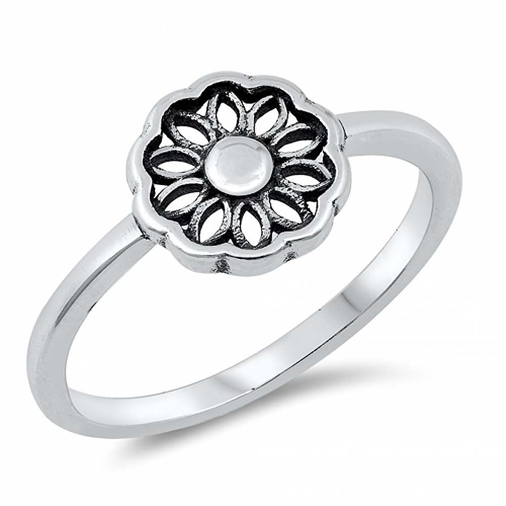 Sterling Silver Vintage Mandala Flower Ring