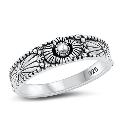Sterling Silver Oxidized Bali Ring Face Height-6.1mm