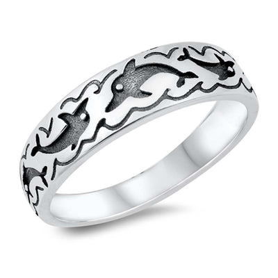 Sterling Silver Oxidized Dolphin Ring