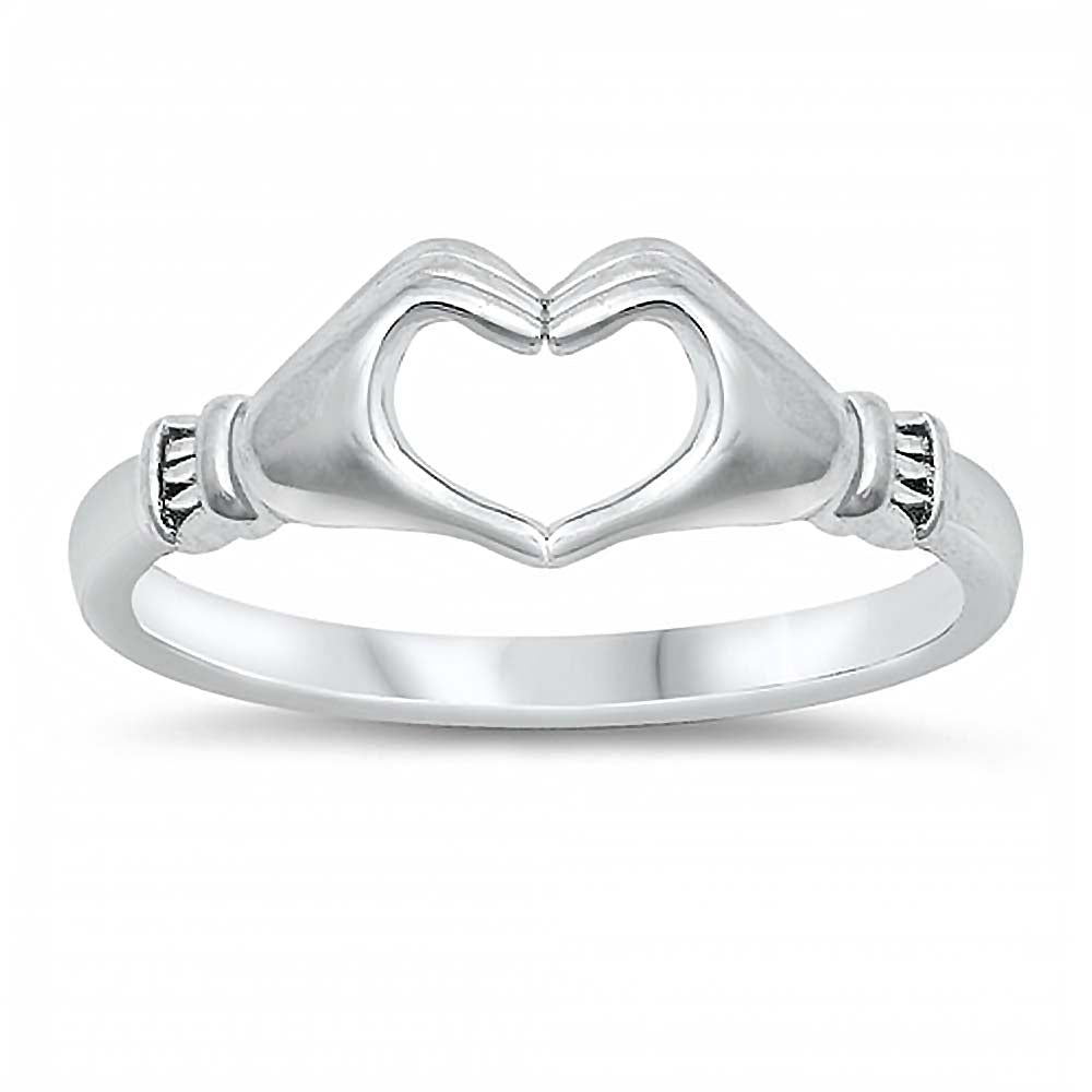 Sterling Silver Heart Hands Ring