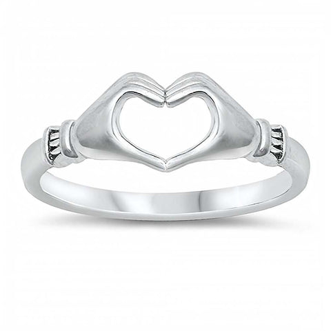 Sterling Silver Heart Hands Ring