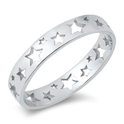 Sterling Silver Rhodium Plated Stars Ring