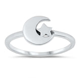 Sterling Silver Oxidized Moon And Star Ring