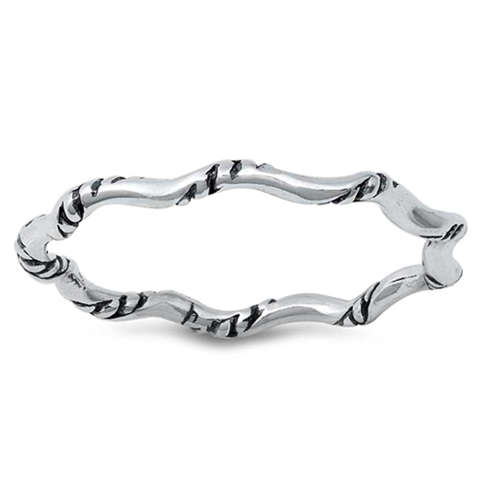 Sterling Silver Oxidized Wavy Rope Ring