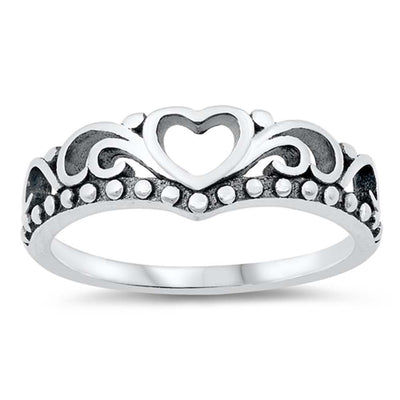 Sterling Silver Oxidized Heart Crown Ring