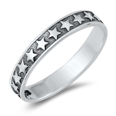 Sterling Silver Rhodium Plated Stars Ring