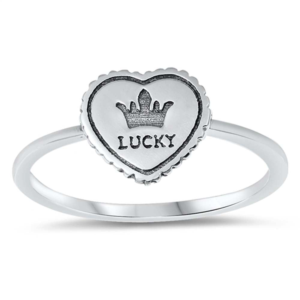 Sterling Silver Oxidized Lucky Crown Heart Ring