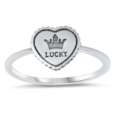 Sterling Silver Oxidized Lucky Crown Heart Ring