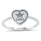 Sterling Silver Oxidized Lucky Crown Heart Ring