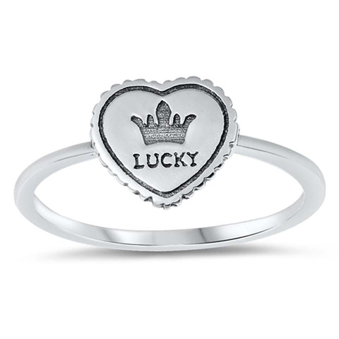 Sterling Silver Oxidized Lucky Crown Heart Ring